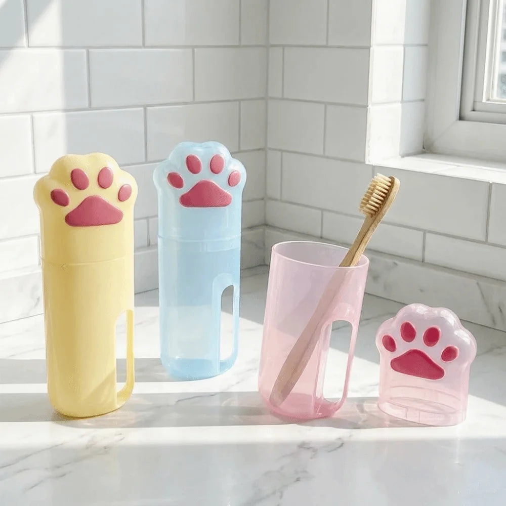 porte brosses dents tubes dentifrice motifs chats rose bleu beige adorable mignon enfantin translucent