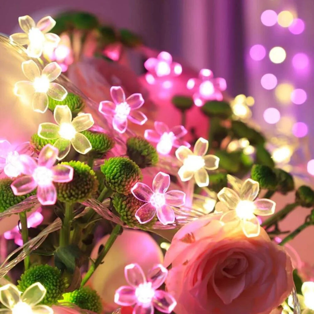 guirlande lumineuse fleurs violet blanc moderne clips autoinstallation 3v 60lumens chambre salon fêtes