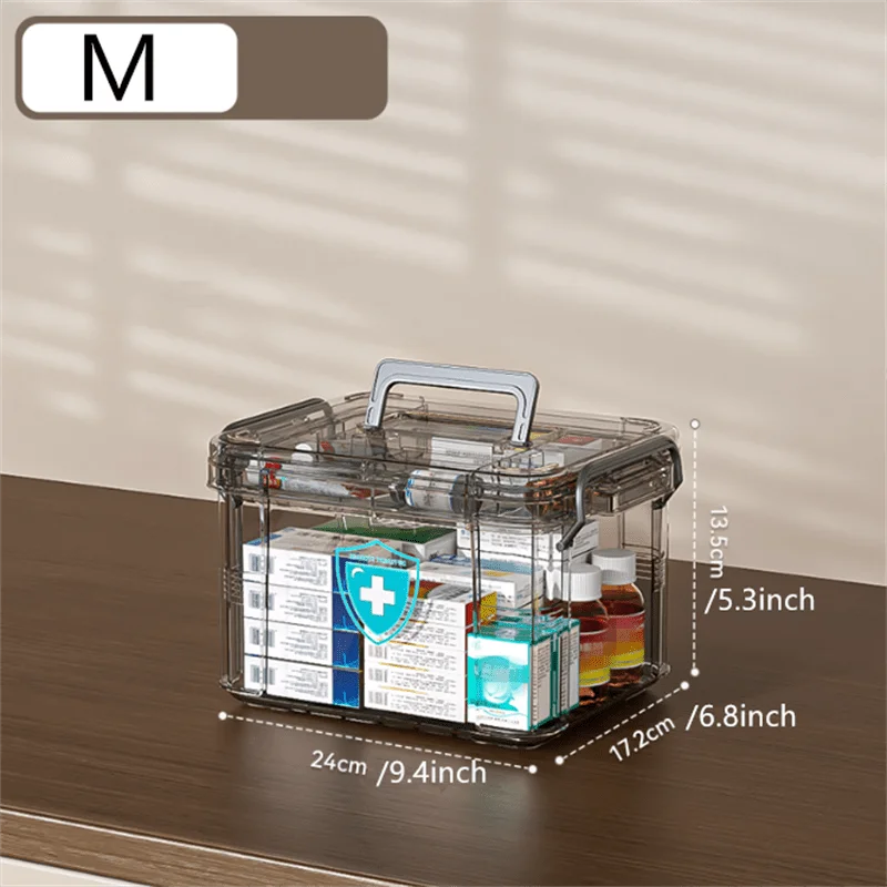 boîte rangement médicaments transparente moderne compartiments multiples poignée imperméable chambre coucher trousseau premiers soins