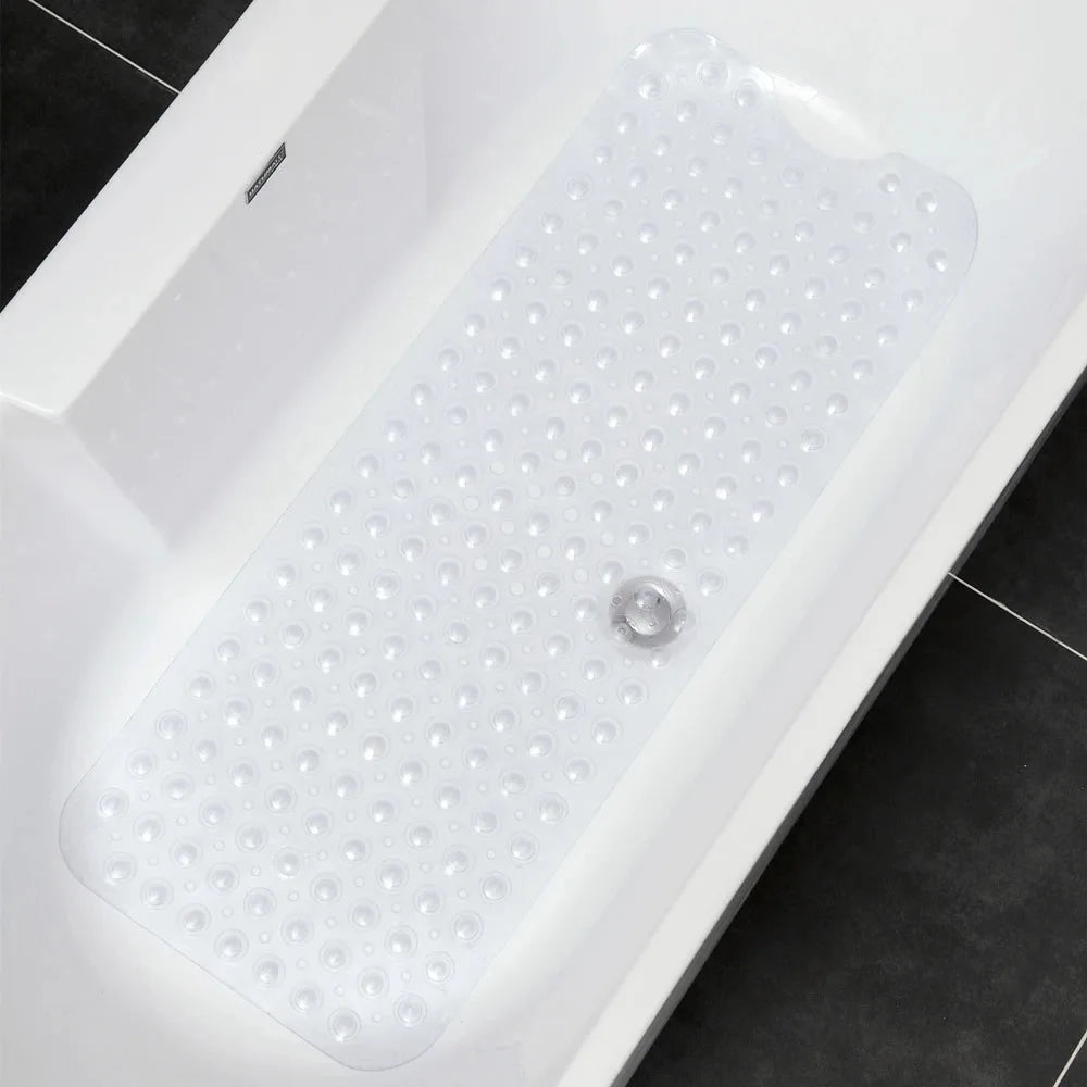 tapis bain antidérapant 40x100cm bleu clair rose pâle blanc noir moderne perforations adhésif salle