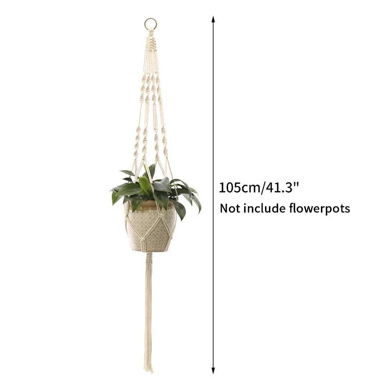 support plante suspendu macramé blanc boho artisanal anneau métallique pot plante