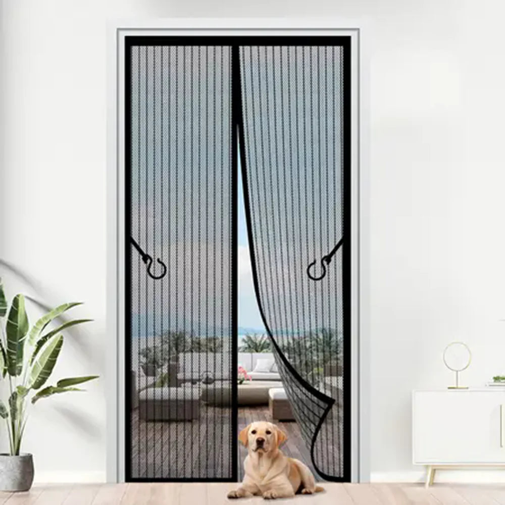 rideau porte noir clips magnétiques maille fine anti insectes mains libres moderne chambre silencieux