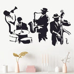 sticker mural musiciens instruments jazz noir jaune rose bleu orange artiste solide carrelage mur