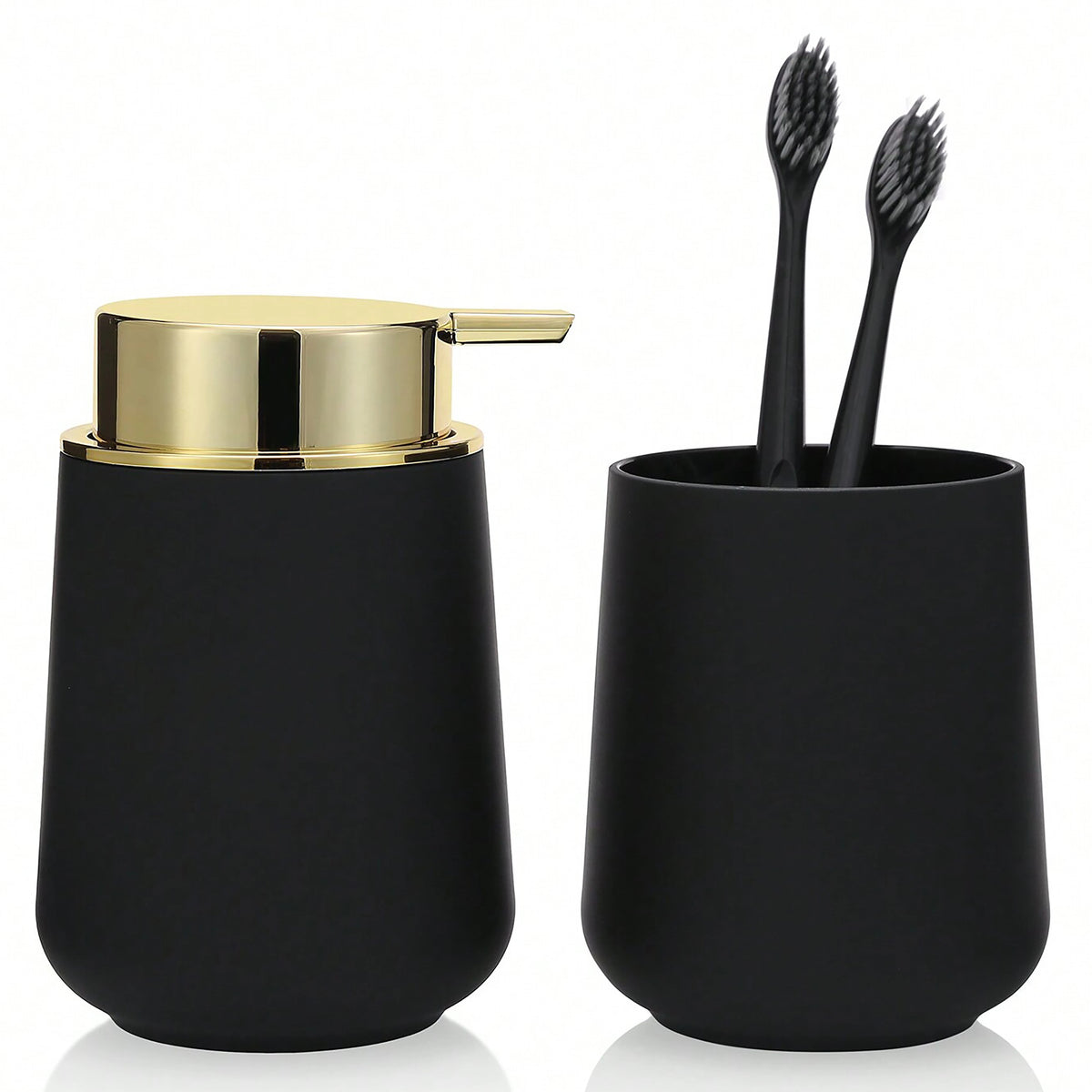 distributeur savon tasse dents noir mat moderne minimaliste respectueux environnement deux pièces