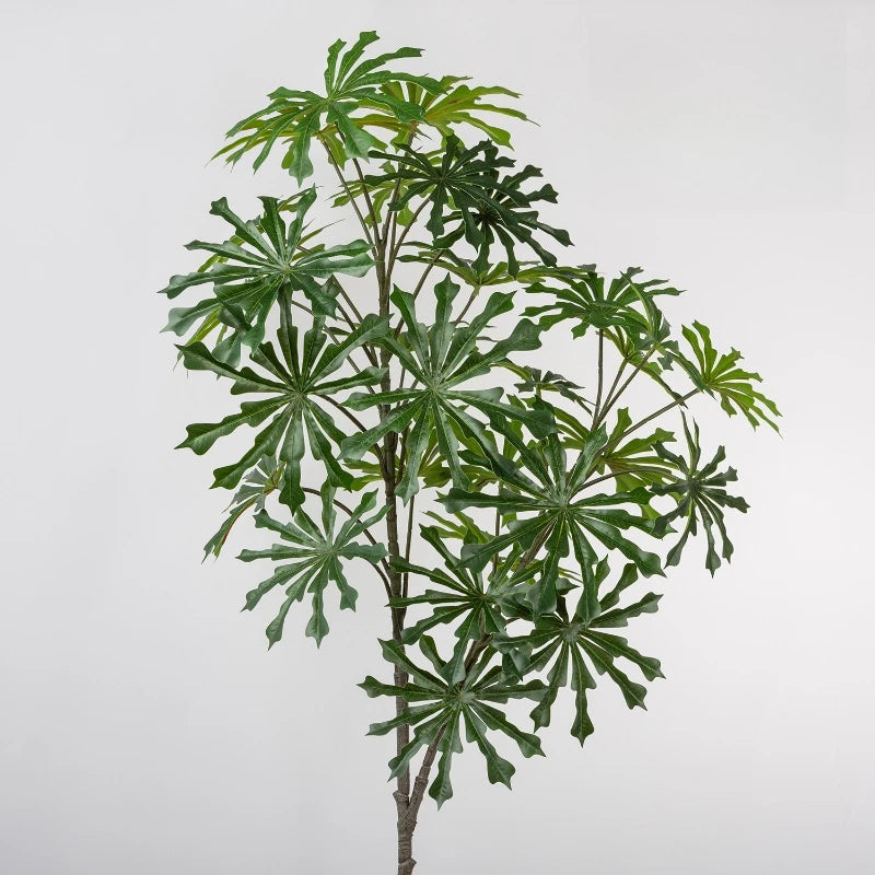 plante artificielle feuilles palmées vertes contemporaine décoration intérieure maison verte claire imitation cuir opaque