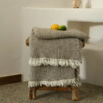 couverture coton lin solide beige gris mauve franges rustique bohème printemps automne portable texturée