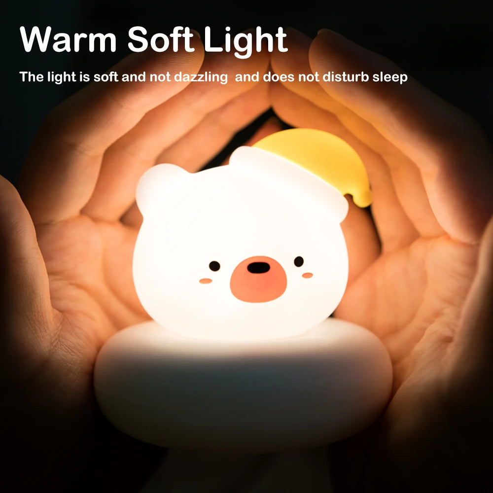 veilleuse animaux rechargeable kawaii ours chat lumières douces variées blanc orange jaune rose pâle