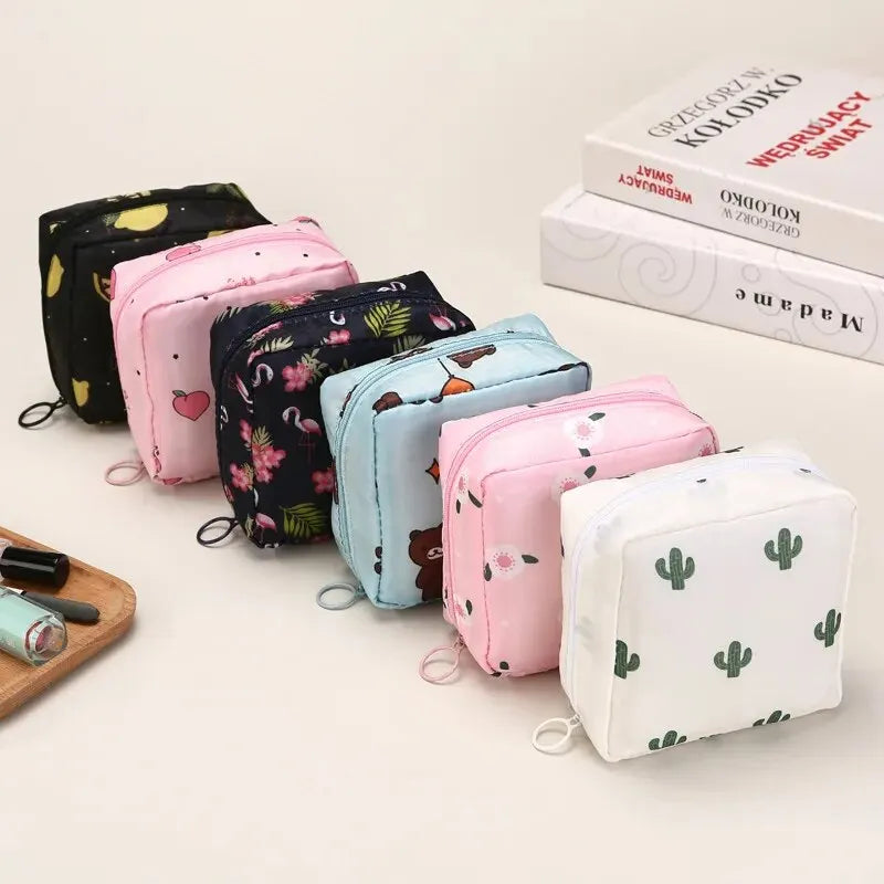 sac maquillage bleu rose noir moderne imprimé animaux cactus fruits glissière chargeur écouteurs portable