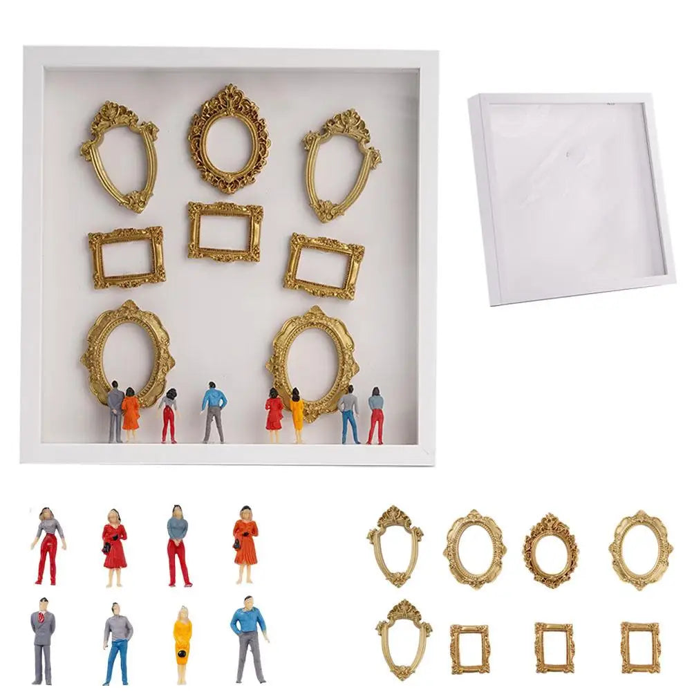 boîte silhouettes diy blanc doré cadres transparents figurines miniatures vintage artisanal