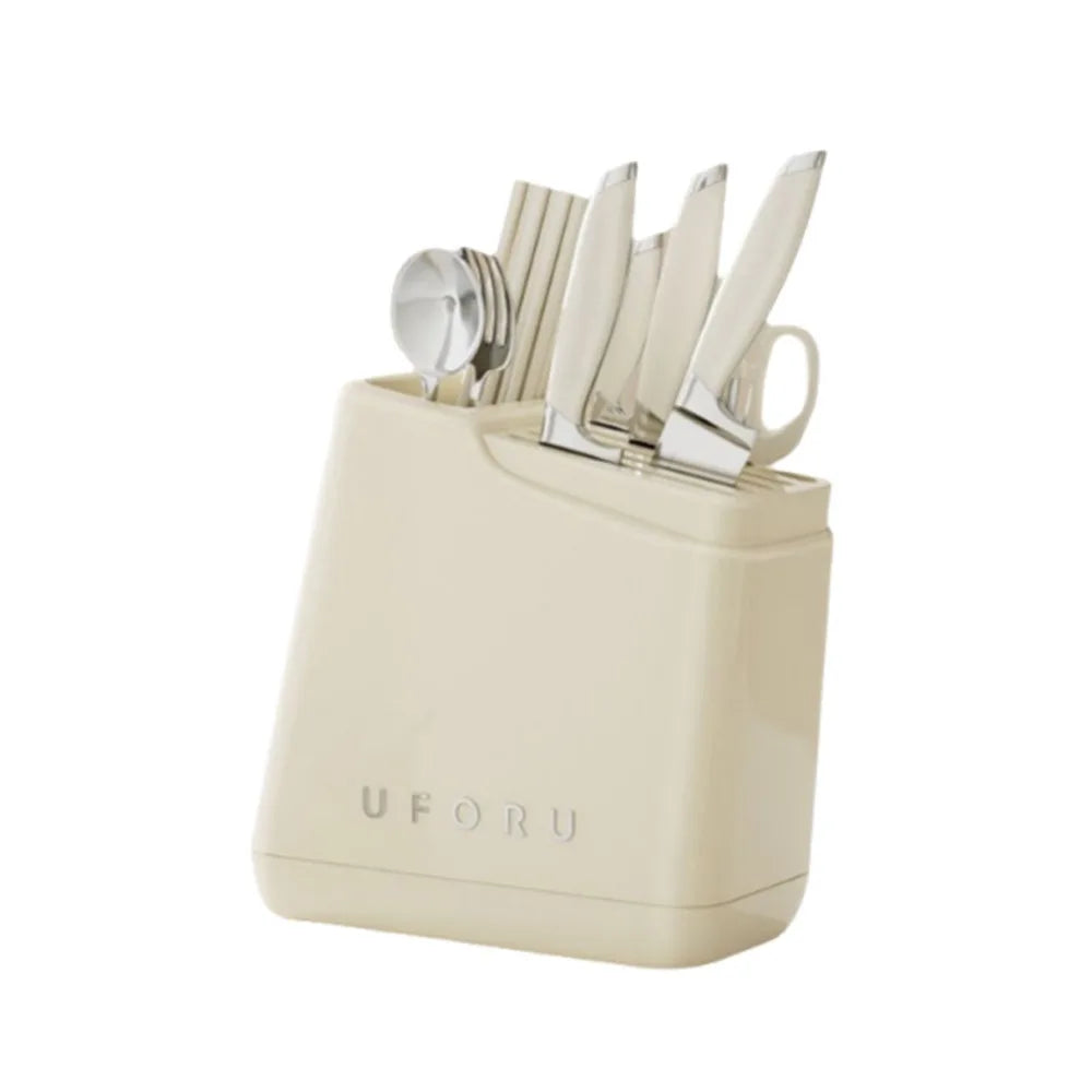 rangement couteaux moderne couleur beige vert rouge organise ustensiles cuisine spatules fourchette cuillère