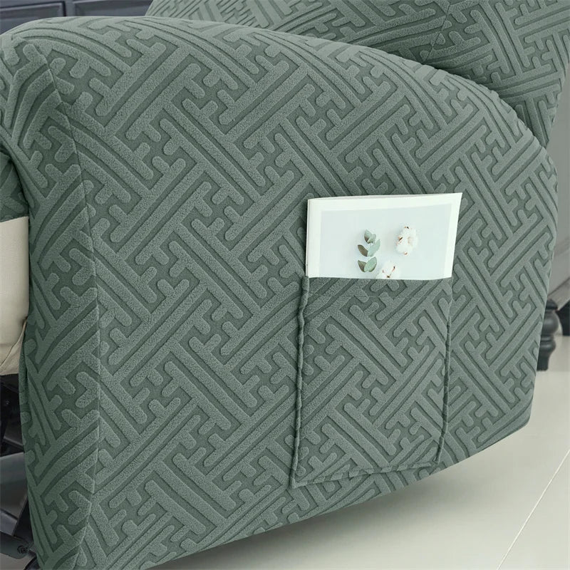 housse protection fauteuil inclinable vert motif géométrique moderne adhésif set pièces