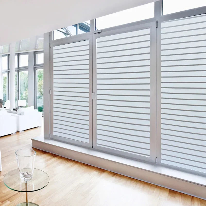 voilage adhésif rayures horizontales blanc moderne opaque chambre bain stripe deco protection thermique