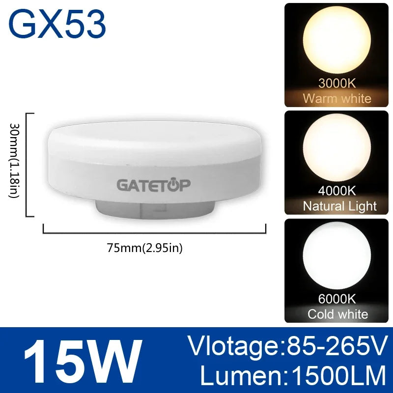 ampoule led 5w 7w 9w 12w 15w blanc chaud neutre froid base gx53 moderne
