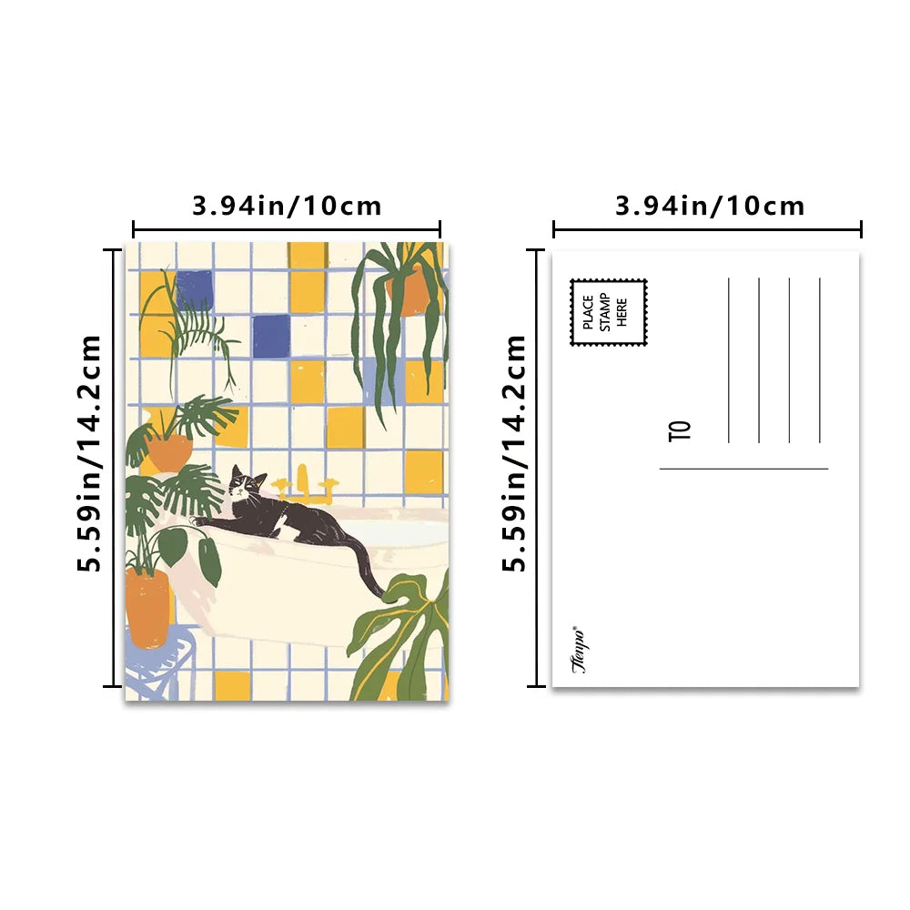 cartes postales multicolores illustrations modernes personnages animaux plantes géométriques carte