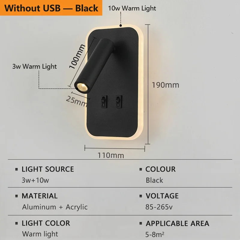 lampe murale led orientable prise usb moderne chambre cuisine entree