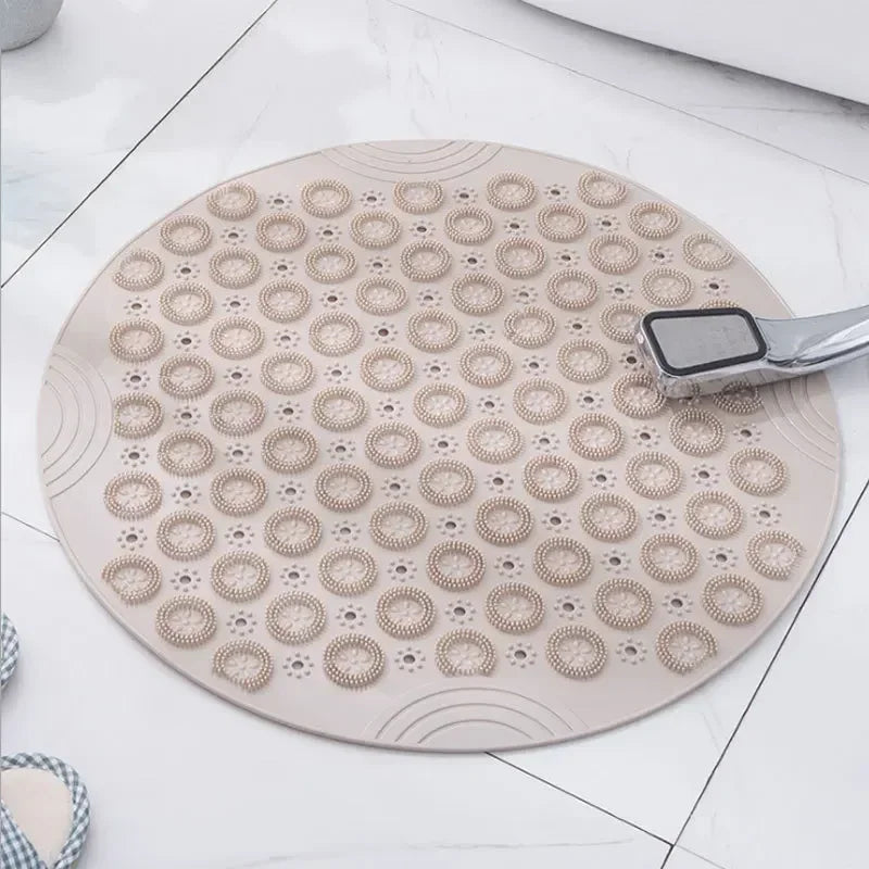 tapis bain circulaire texturé gris bleu vert moderne bordure relief 30cm 30cm