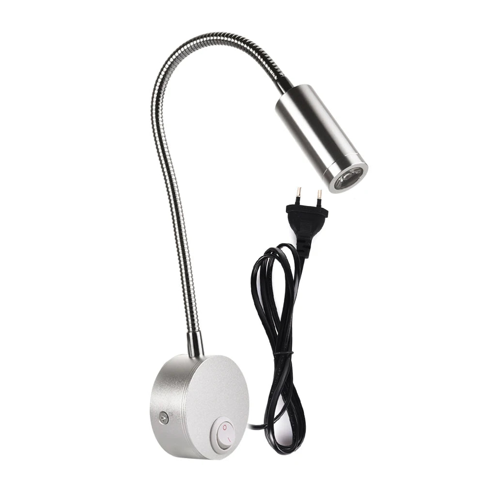 lampe chevet flexible moderne argentée noir interrupteur on off gooseneck brillant chambre minimaliste