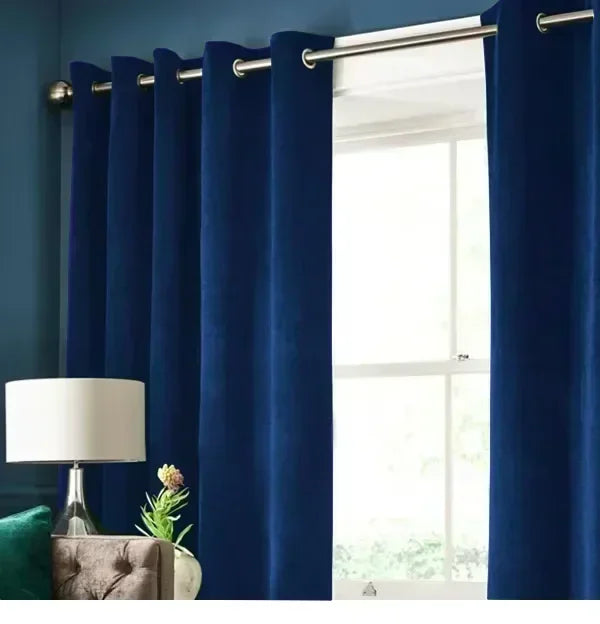 rideau velours bleu marine moderne grommets opaque polyester uni chambre salon