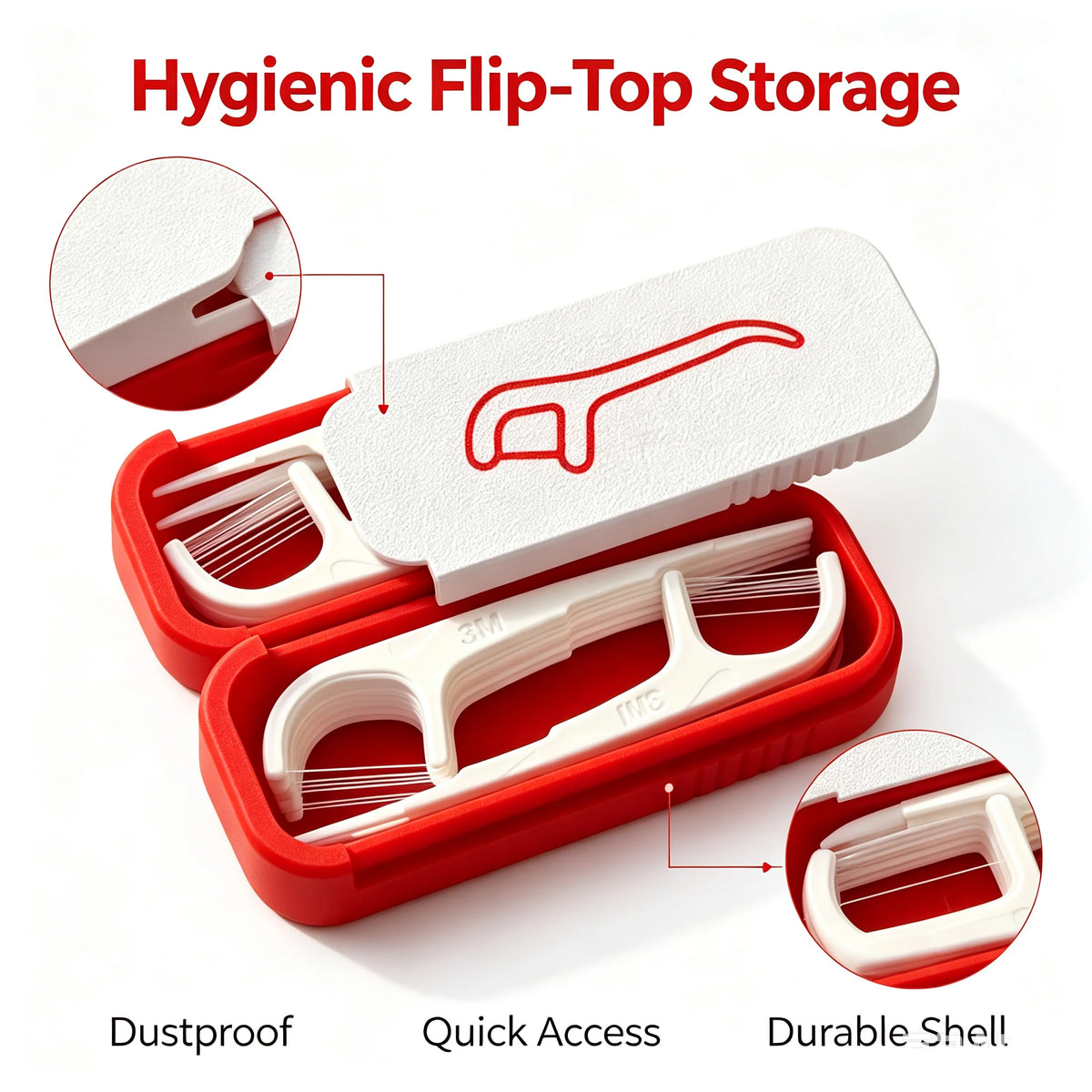 fil dentaire portable mini cure dents boîte rangement rouge blanc moderne pratique interdentaire