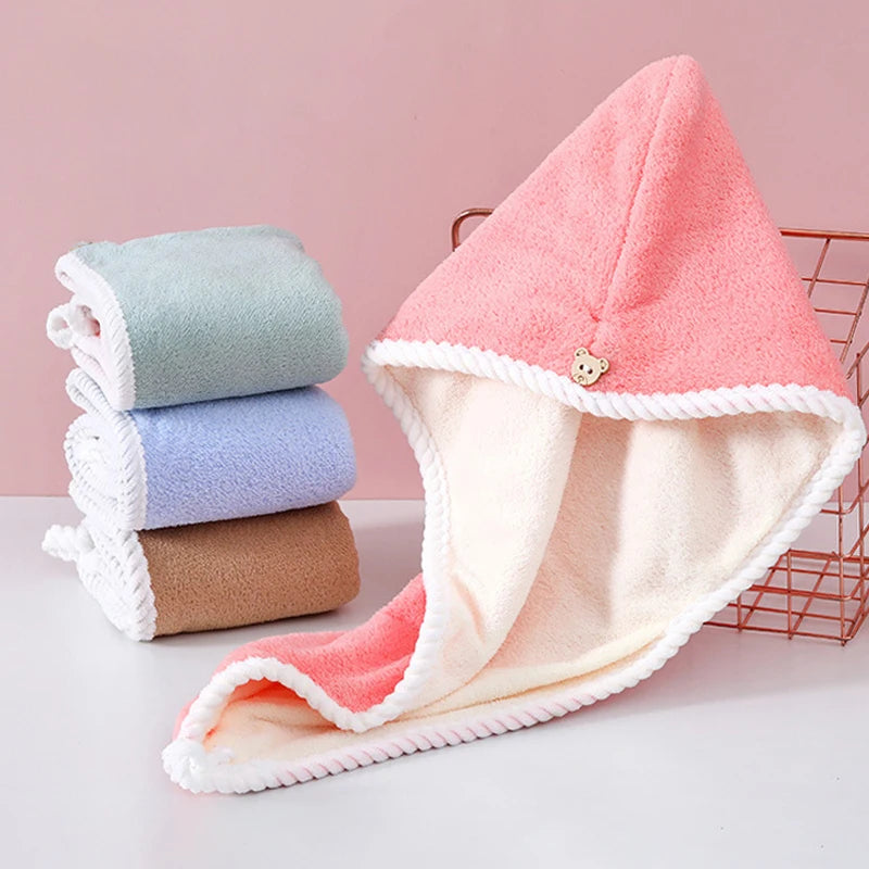 serviette cheveux microfibre rapide séchage rose gris bleu clair bordure blanche élastique moderne confortable