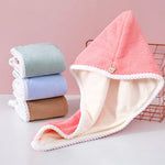serviette cheveux microfibre rapide séchage rose gris bleu clair bordure blanche élastique moderne confortable