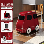 poubelle forme voiture rouge beige ludique roues compartiment intégré maison enfants