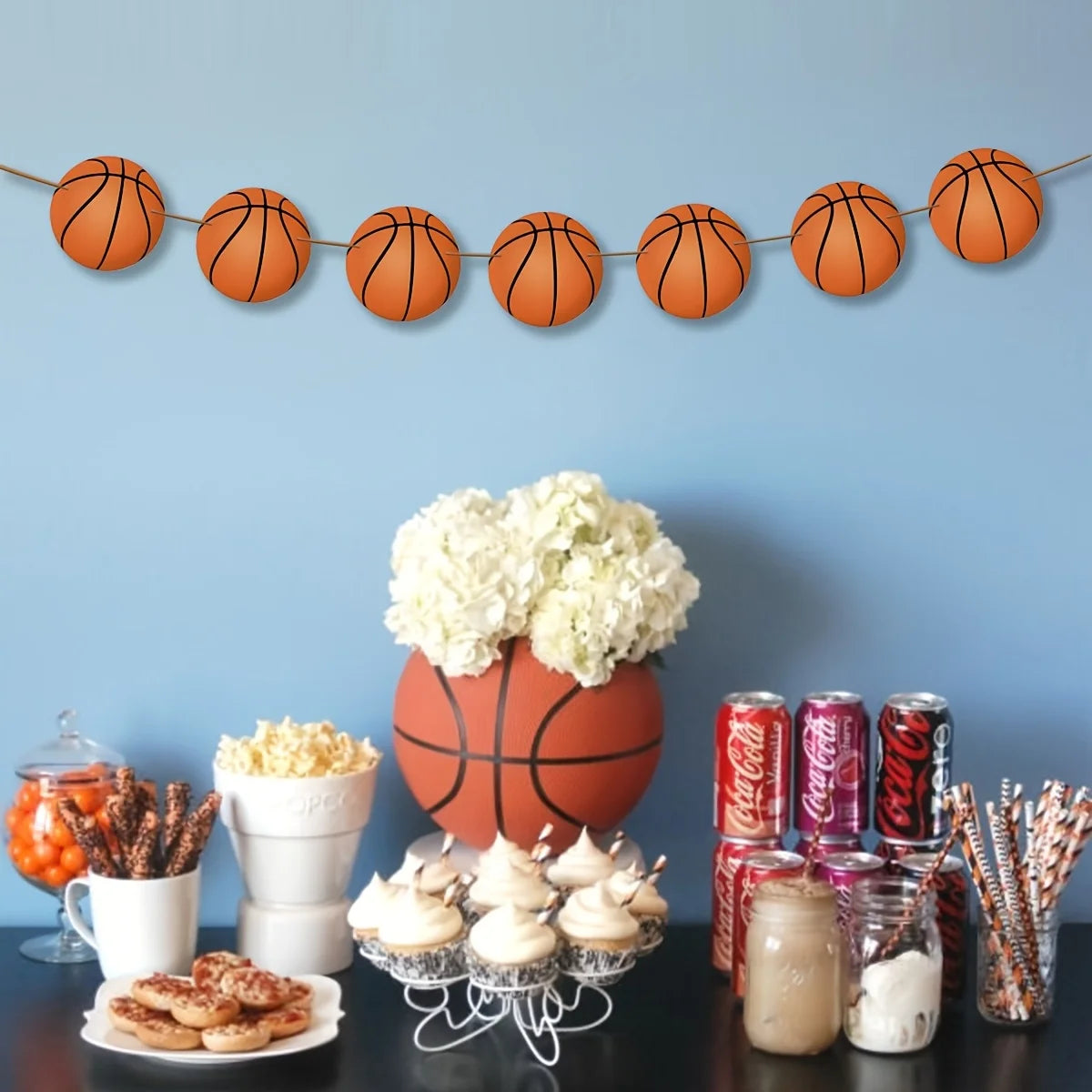 guirlande décoration fête anniversaire thème basket ballons paniers drapeaux enfants fil orange noir blanc