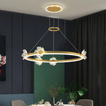 suspension lumineuse moderne fleurs papillons or blanc led 2000lm 10ampoules