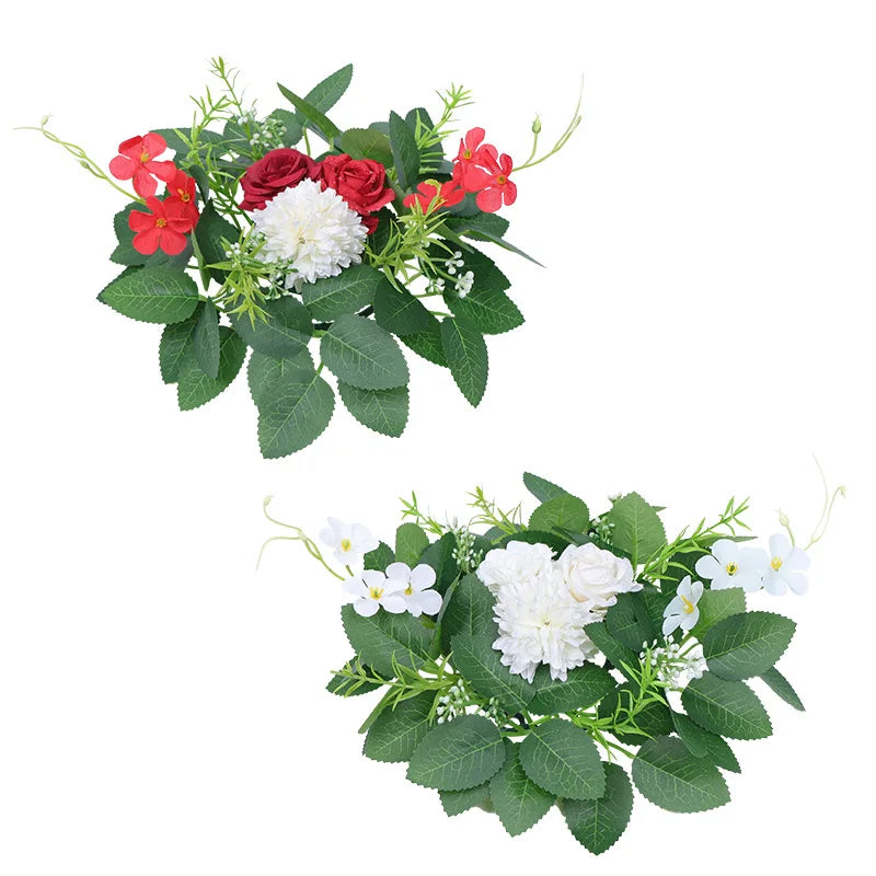 guirlandes florales artificielles couronne mariage décoration intérieure roses chrysanthèmes verte rouge
