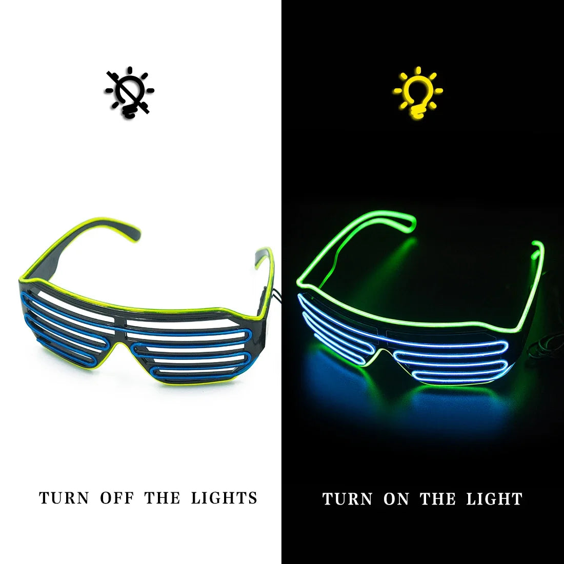 lunettes lumineuses led bleu rose lignes horizontales modernes élastiques événements halloween noël anniversaire