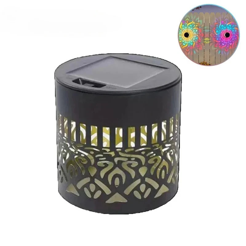 projecteur solaire extérieur mural décoration jardin éclairage nuit patio clôture allée mandala papillon motifs
