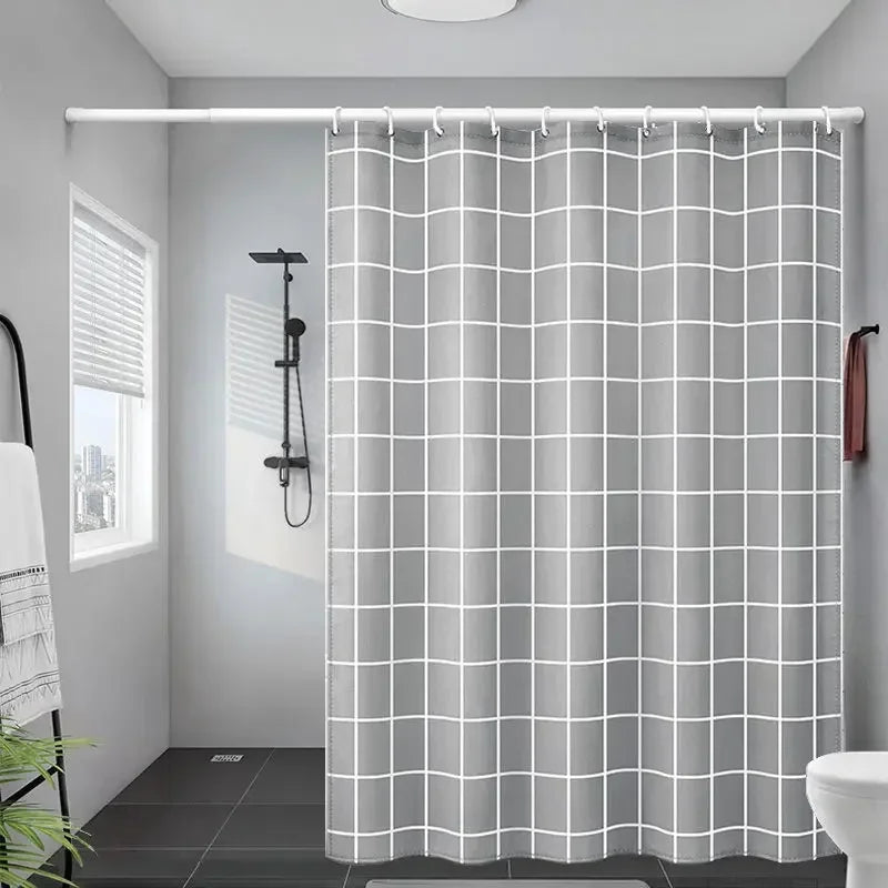 rideau douche moderne gris blanc motif carreaux polyester salle bain imperméable