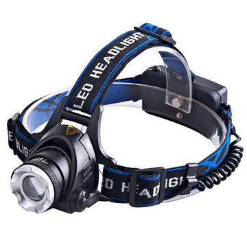 lampe frontale led noir bleu rayures texturée lentille transparente camping
