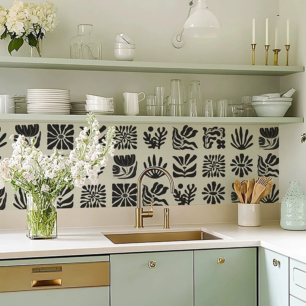 autocollants carreaux floraux bleu jaune modernes cuisine salle bain stickers muraux adhésifs haute qualité