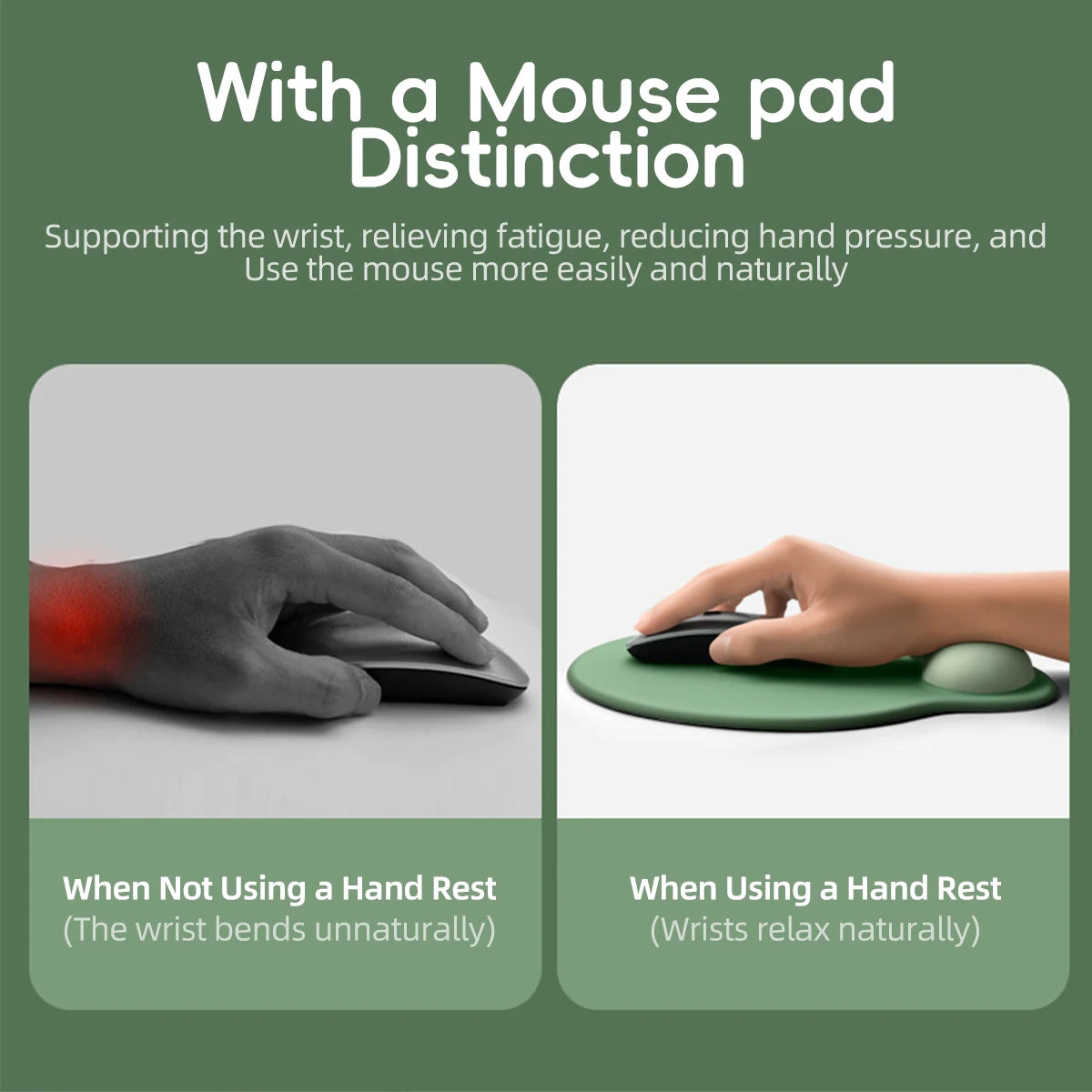 tapis souris ergonomique gris rose vert mousse mémoire forme antidérapant