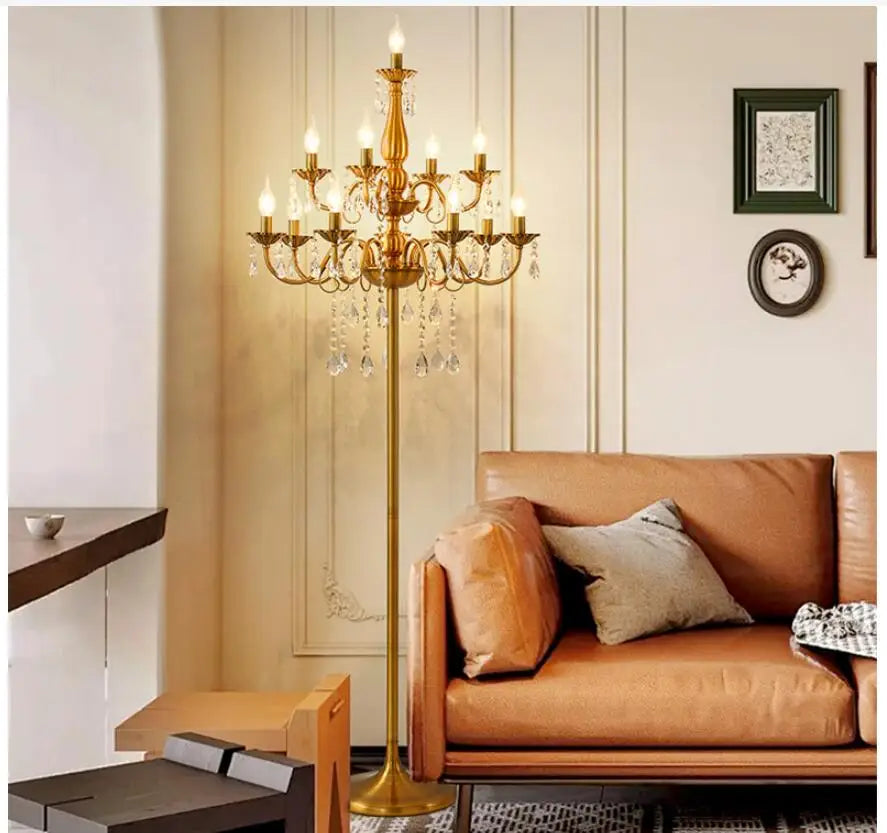 lampe poser dorée cristaux transparents classique chambre coucher led 15 sources lumineuses 30m zone