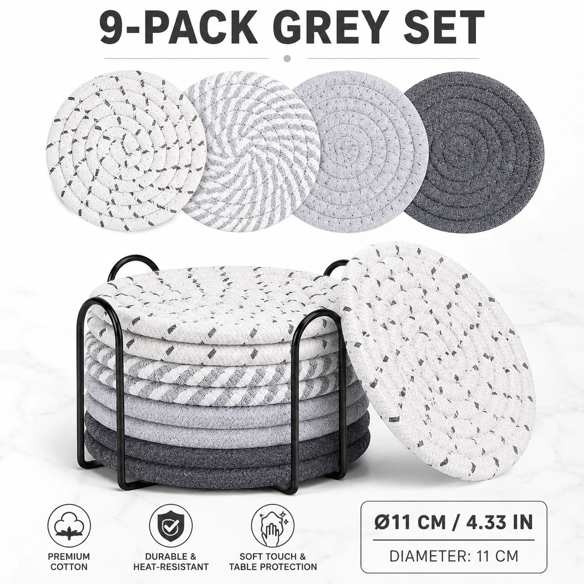 serviettes table main tissée coton beige marron gris motifs différents respectueux environnement set support