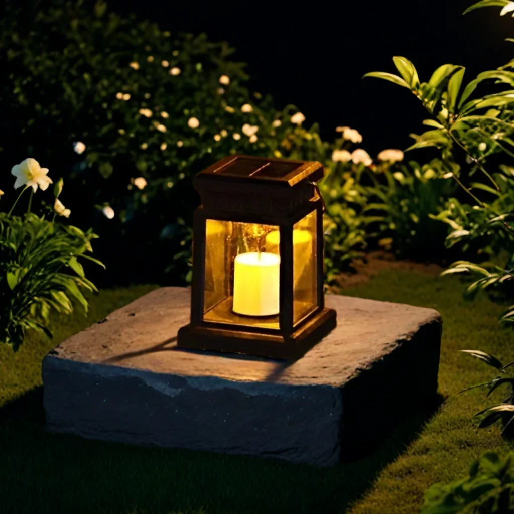 lanterne solaire marron grille vintage annuel métallique autoactivation énergie solaire extérieure jardin patios