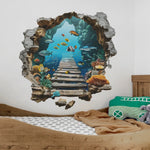 sticker mural 3d sous marin pont poissons coraux décoration mur opaque réaliste adhésif chambre