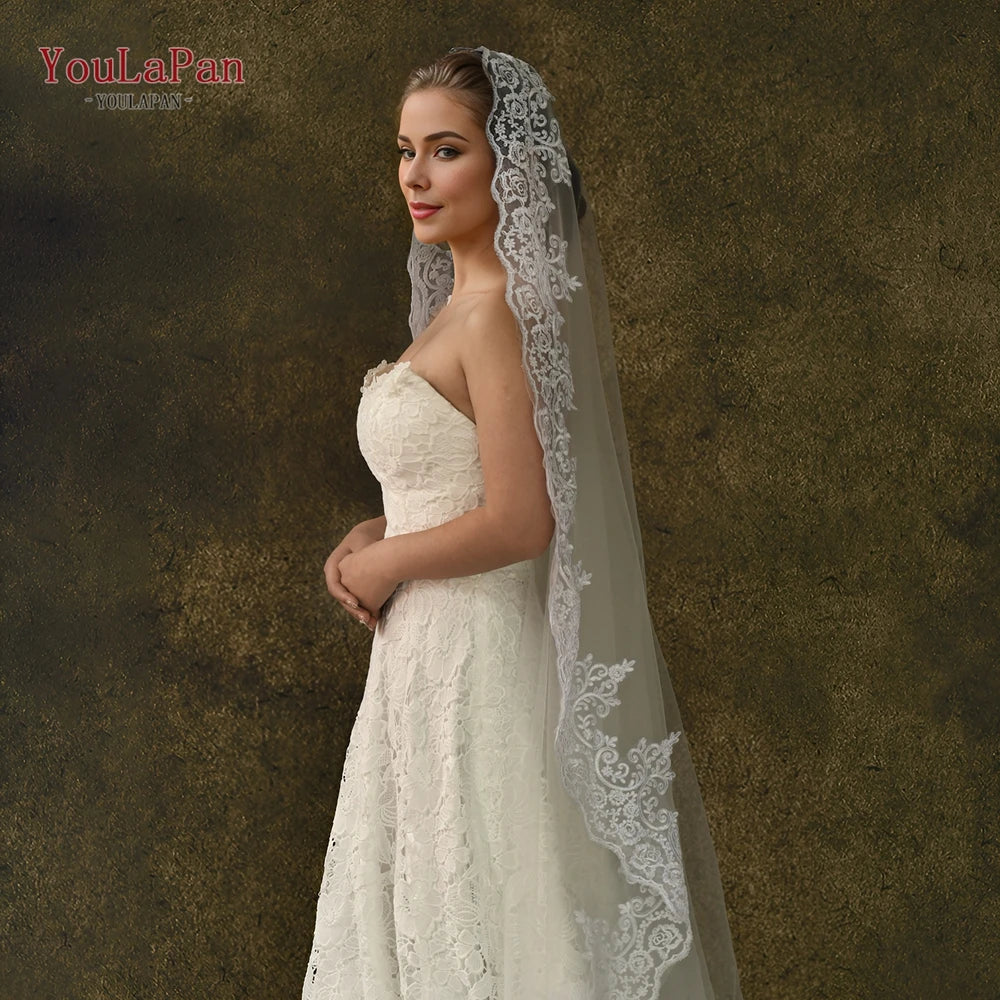 voile mariée blanc dentelle bordure unique classique femme mariage élégant monocouche dài luxueux fixe