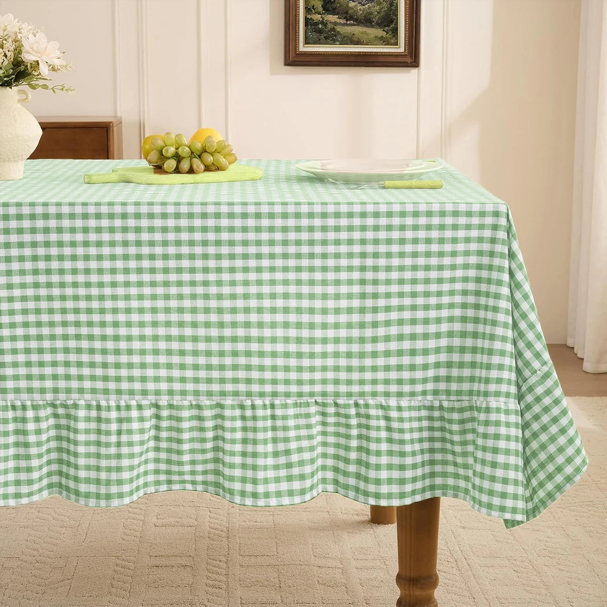 nappe table carreaux vert blanc classique réutilisable machine 100x140cm cuisine mariage fête