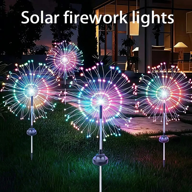 lumières solaires feux d'artifice multicolores modernes extérieures détecteur mouvement led autonomes festive vacances