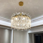 lustre moderne élégant cristal transparent doré salon chambre restaurant
