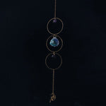 bijou pendentif cristal or bleu violet vert formes géométriques motifs oculaires translucides boho chic