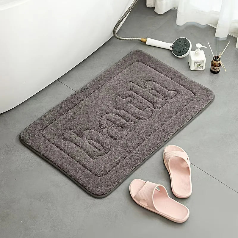 tapis bain moderne gris noir beige bleu marine lettre bath relief polyester antidérapant absorbant
