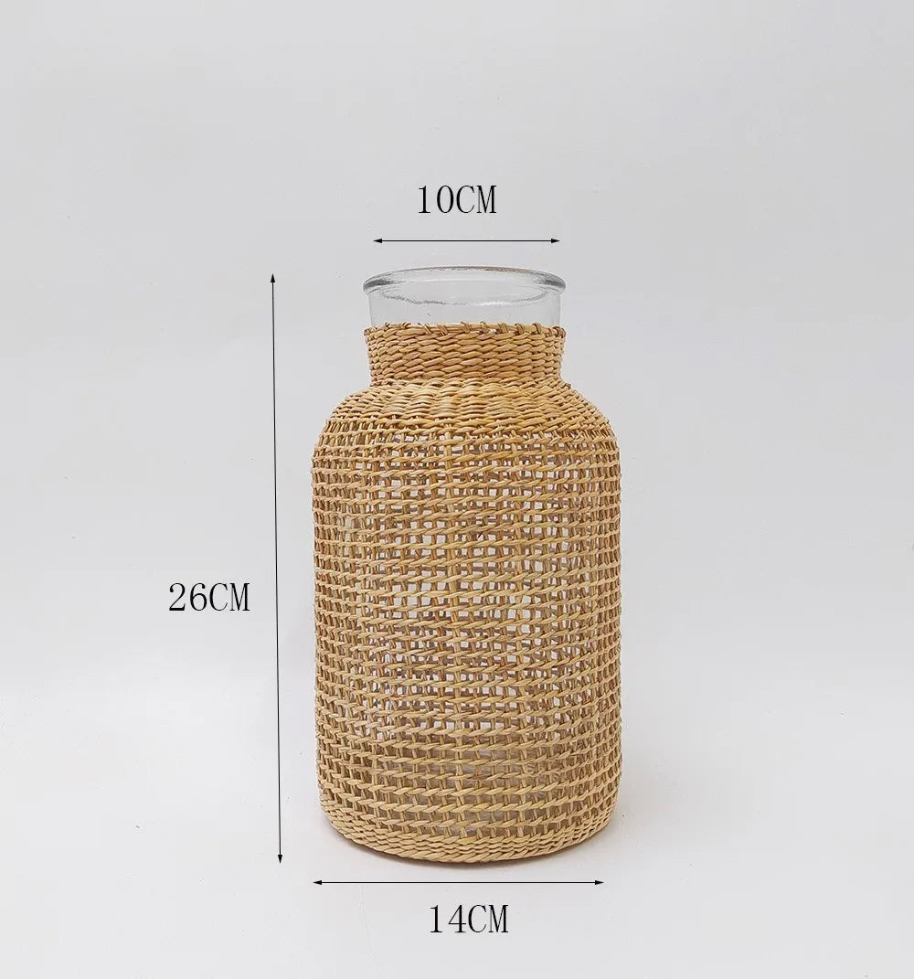 support plante tressé bois rustique conteneur fleur balcon salon naturel
