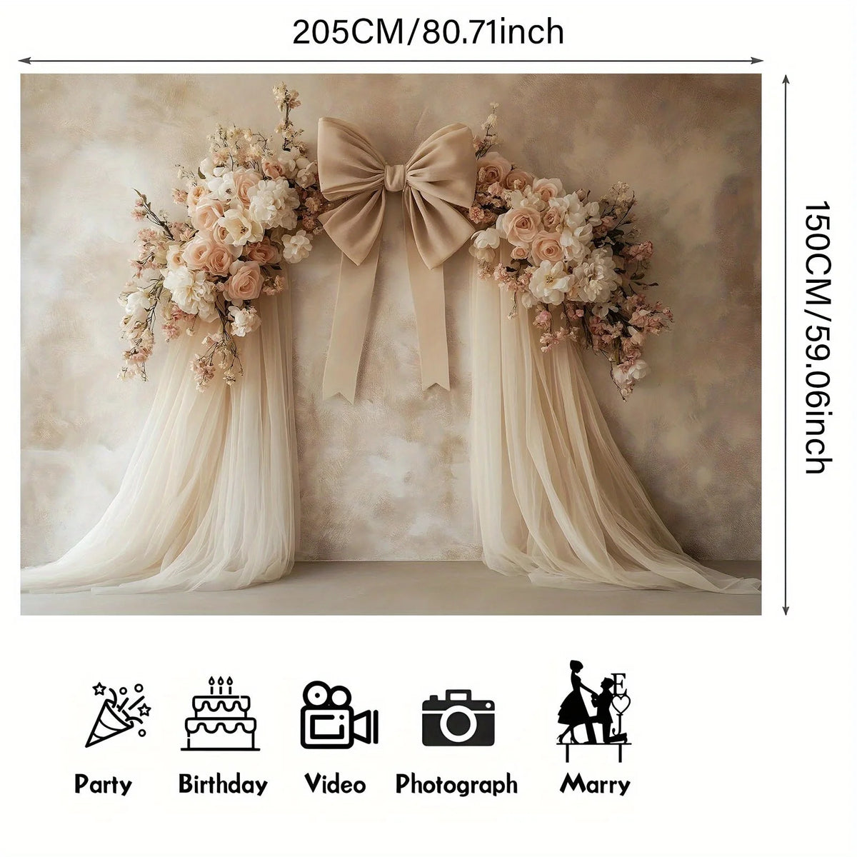 décoration murale fond floral voile semi transparent tissu polyester romantique vintage mariage anniversaire événement