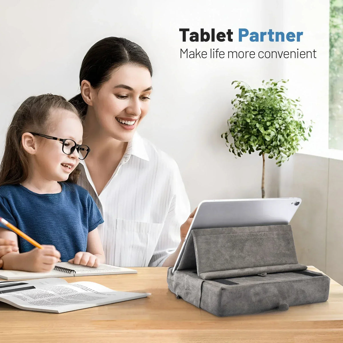 support tablette pliable rangement stylos modernes tissu doux portable gris rose bleu