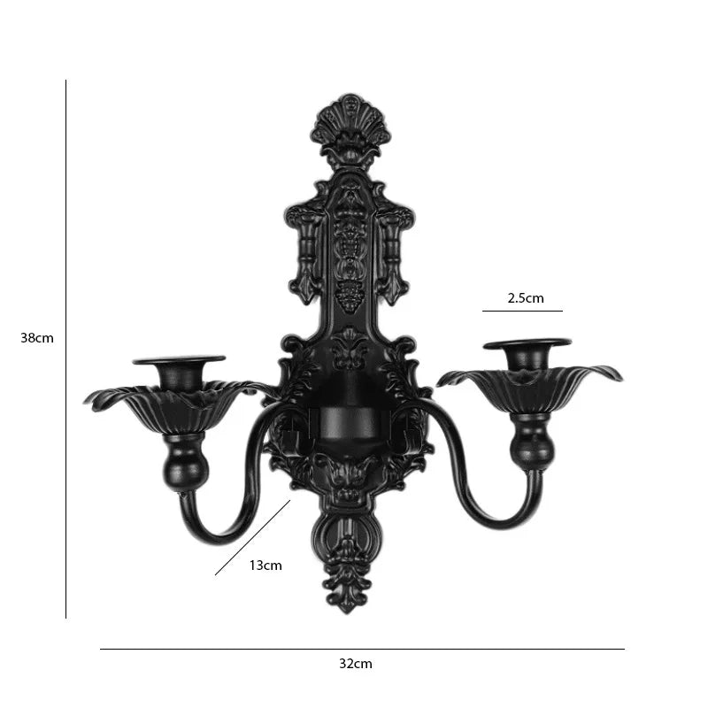 applique murale deux bras ornements baroques motifs floraux bougies noires classique baroque métal fer