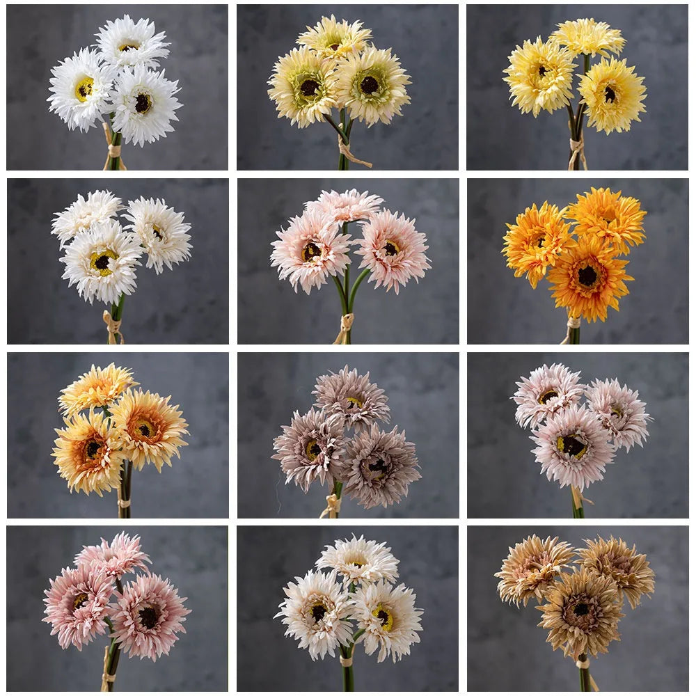 Bouquet artificiel gerbera blanc jaune rose moderne décoration intérieure mariage anniversaire minimaliste
